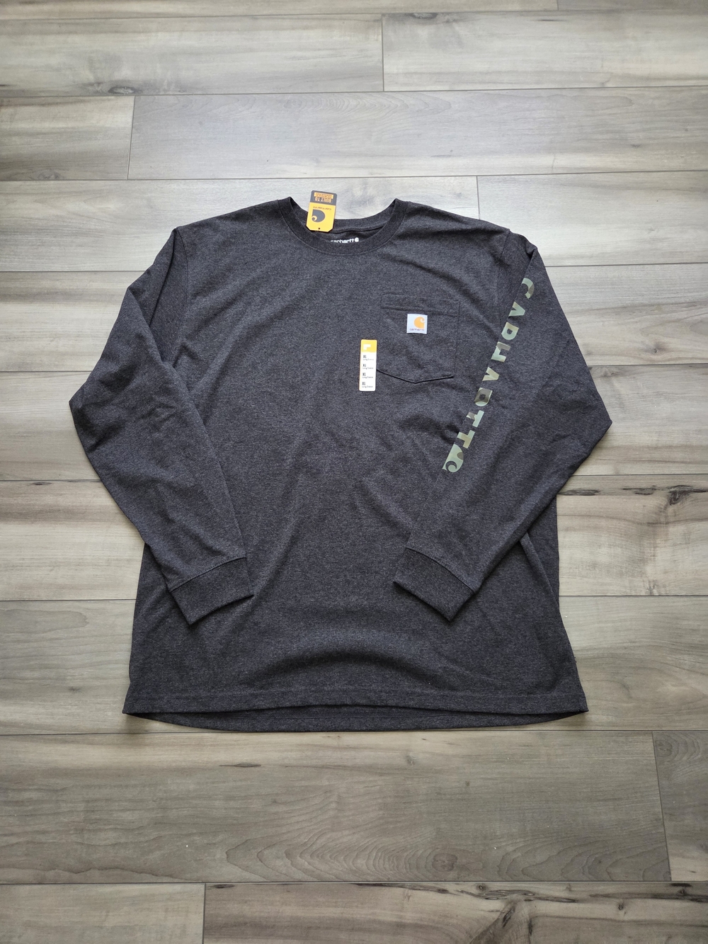 Carhartt Men's Charcoal Long-Sleeve Pocket Tee with Sleeve Logo